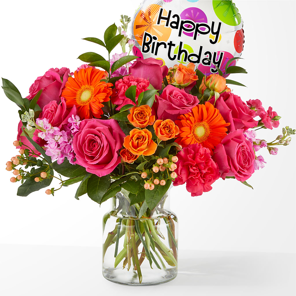 Fiesta Bouquet with Birthday Balloon – Yosvi Gardens, Boca Raton FL