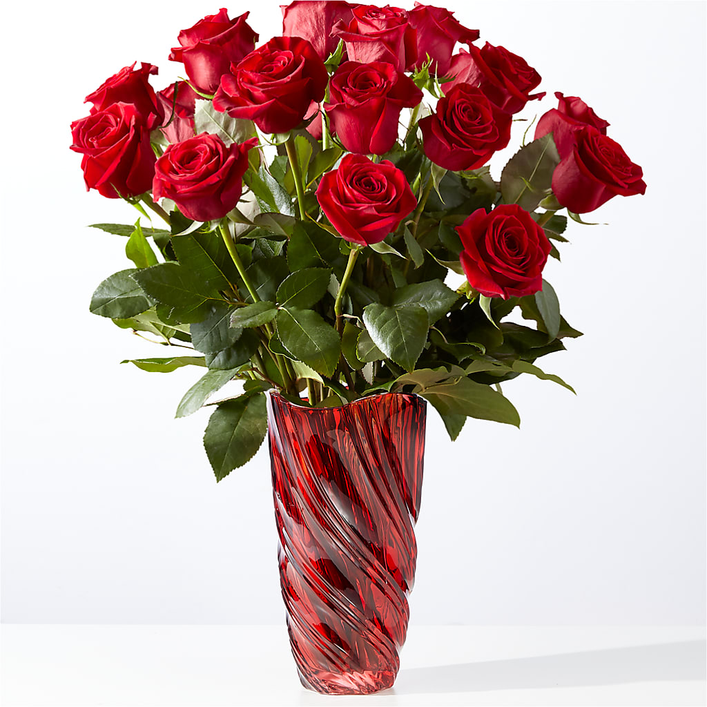 Classic Love Red Rose Bouquet with Luxe Swirl Vase – Yosvi Gardens, Boca Raton FL