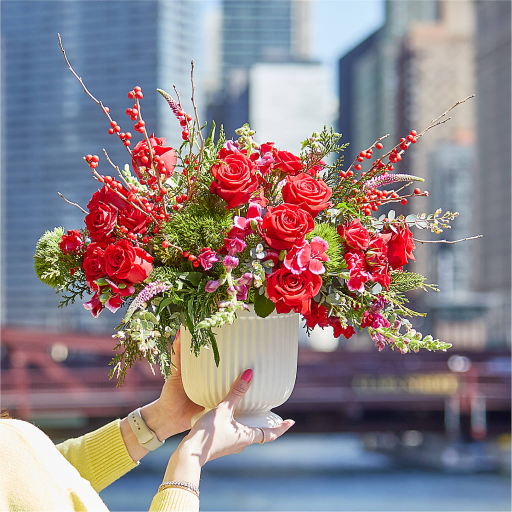 Big Red Bow Bouquet –  Yosvi Gardens, Boca Raton FL